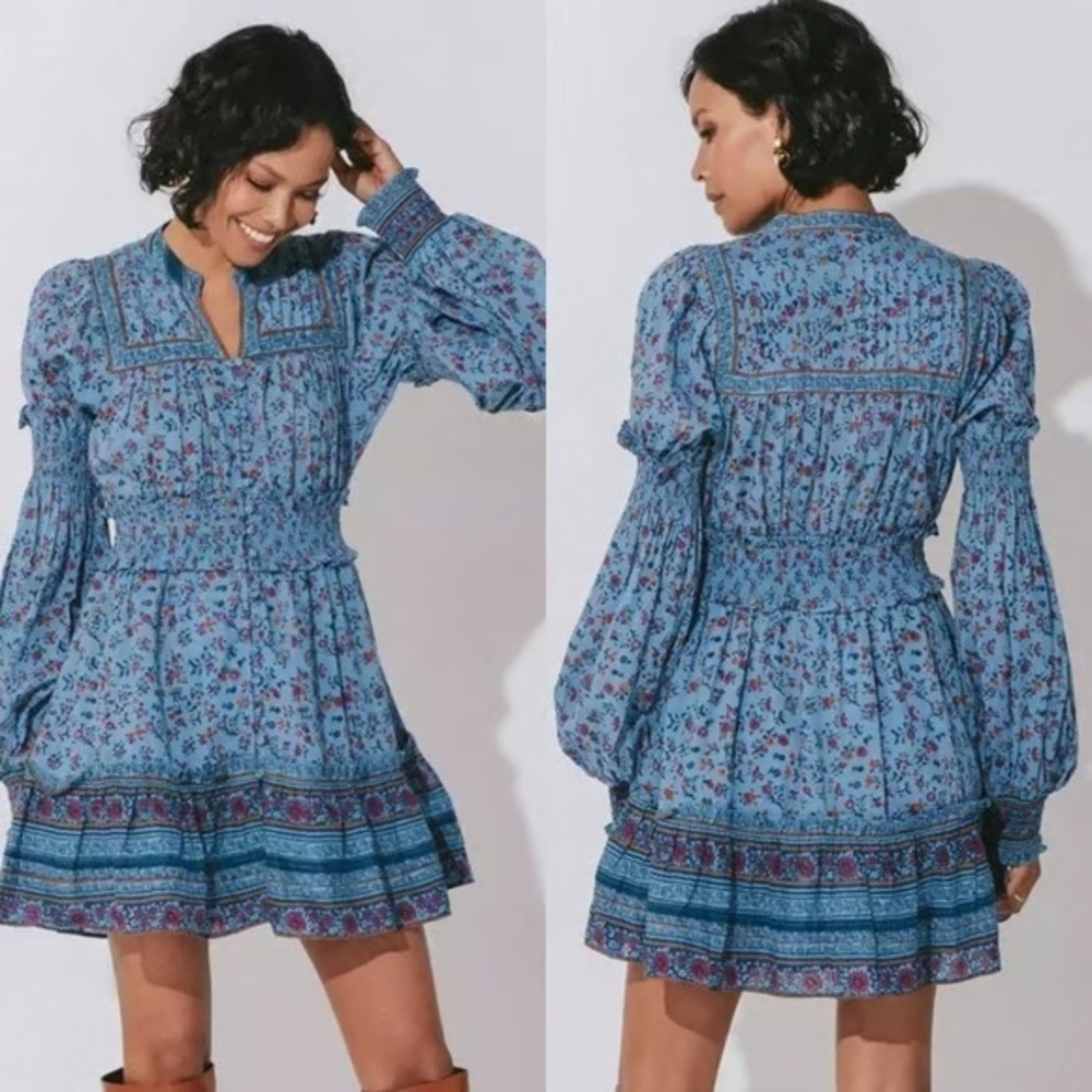 Cleobella Blue and Red Floral Long Sleeve Dress